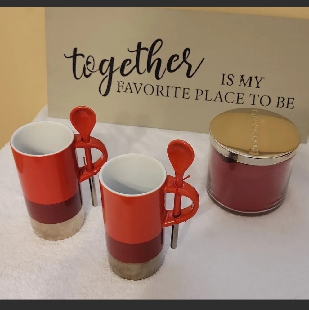 Starbucks Verismo Mug8 fl oz with Spoon Red Silver Set of TWO